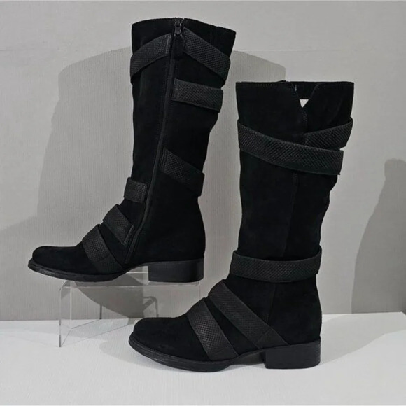 NEW Miz Mooz Noland Knee High Boot Womens EU 41 Black Suede Tall Riding Strappy - Picture 2 of 16